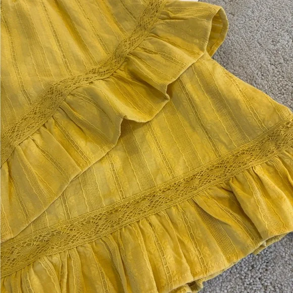 NWT Time Tru Asymmetrical Mustard Yellow Skirt Ruffle Tiered Summer Boho Lace - Picture 3 of 6